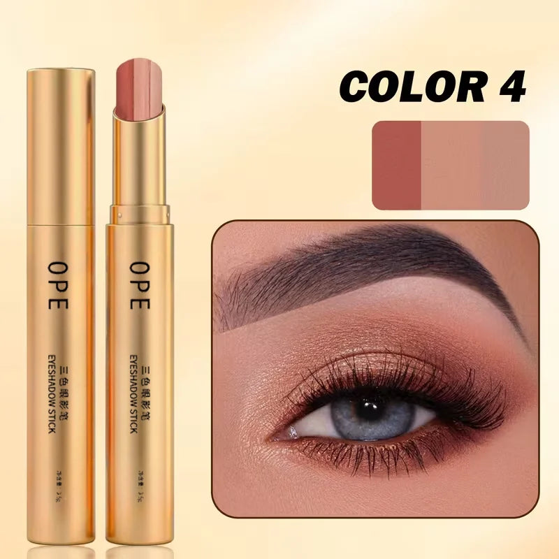 OPE Tri-Color Eyeshadow Stick — Gradient Shimmer, Waterproof Pearlescent Eyeshadow — Long-Lasting Eye Makeup