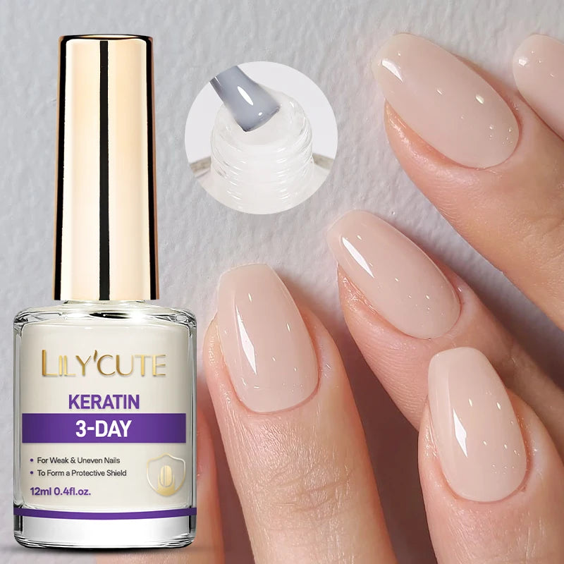 LILYCUTE 12ML Nail Care Polish Milky White Pink Strengthener 3 in 1 Effect Long Lasting Base Top Varnish Drying No Need Lamp