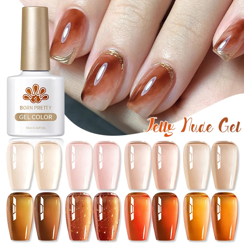BORN PRETTY 10ml Translucent Color Gel Polish Jelly Nude Autumn Jelly Amber Semi Permanent UV Gel Nail Art Soak Off Gel Varnish