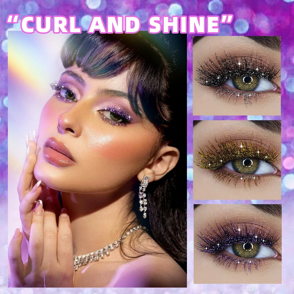 QIBEST Sliver Gold Purple Glitter Mascara Quick Dry Lasting Waterproof Curling Thick Shiny Eyelash Diamond Mascara 3 Colors