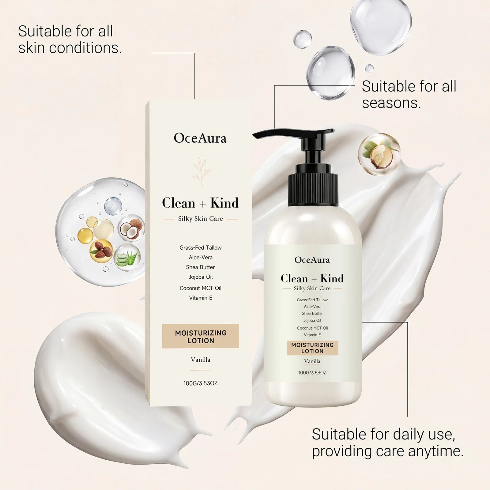 Vanilla Cream Body Lotion Long Lasting Fragrance Deep Moisturizing Shea Butter Nourish Dry Skin Smooth Brightening Body Milk