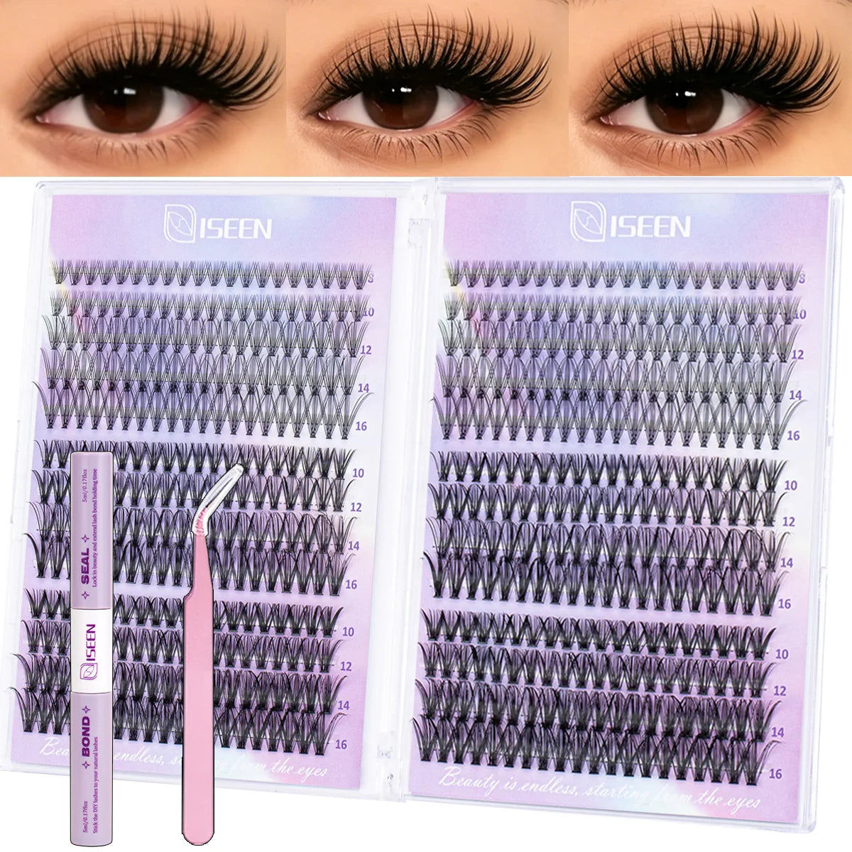 Lash Clusters Kit Wispy Lashes Natural DIY Lash Extension Kit 8-16mm C Curl Individual Lashes Cluster with Bond and Seal