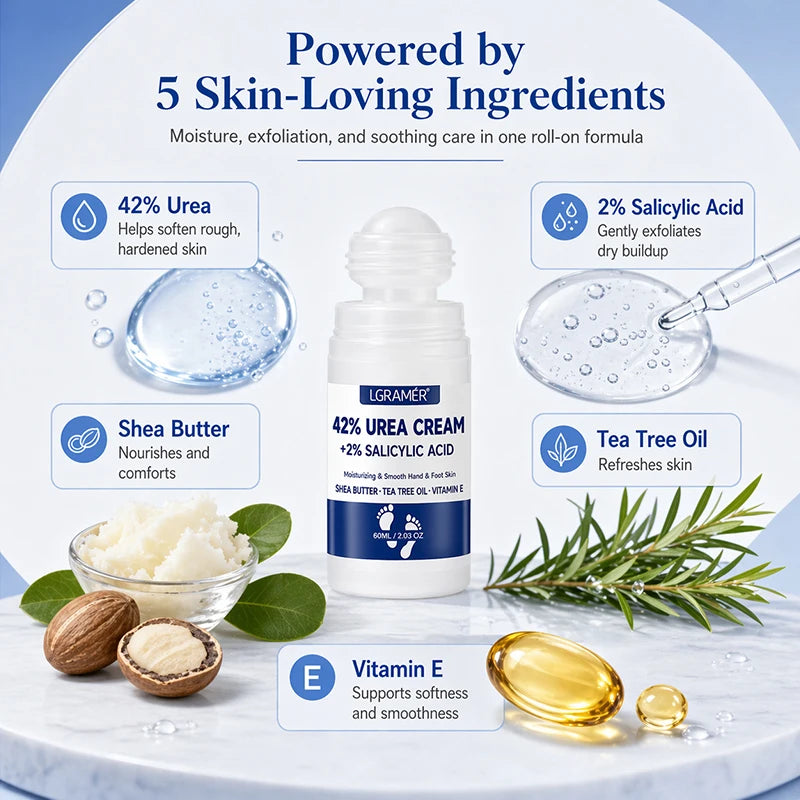 42% Urea Foot Cream+2% Salicylic Acid,Hand & Feet Care Stick,Moisturizing Anti Cracked Heel Cuticle Cream Roller For Dry Skin