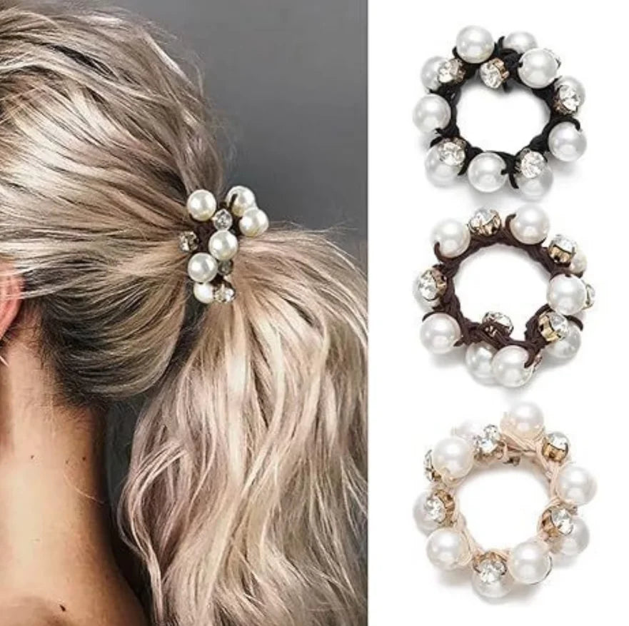 1Pc Pearl - Studded Hair Scrunchies for Women, Sparkling Rhinestone Elastic Hair Bands, Elegant Hair Decor