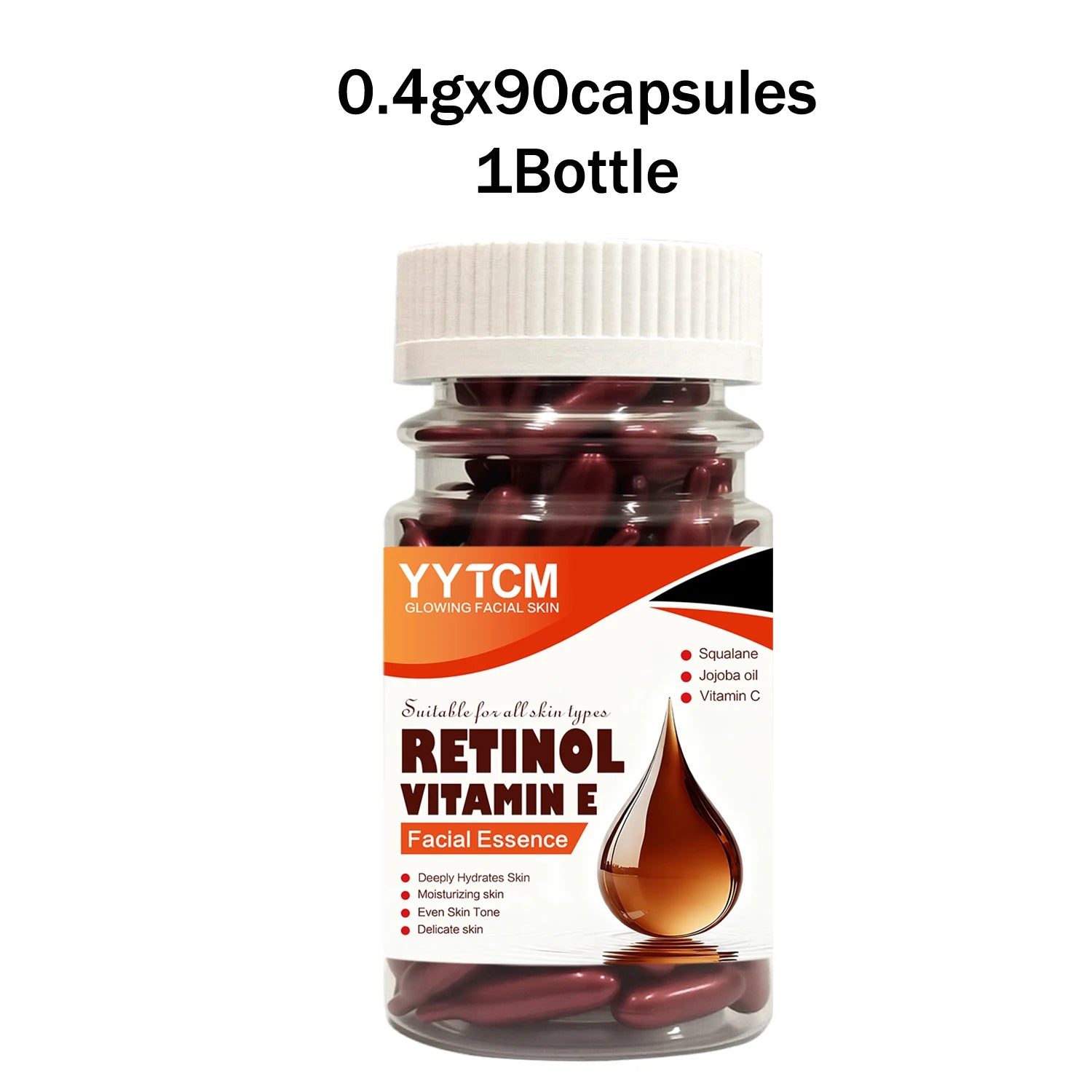 Retinol Vitamin E Deep Moisturizing Capsule Essence, Hydrates, Firms, and Smooths Skin, Contains Plant-Based Squalane, Vitamin C, Deep Moisturizing and Brightening Skin Essence (0.4Gx30 Capsules)/Pack-1 Pack