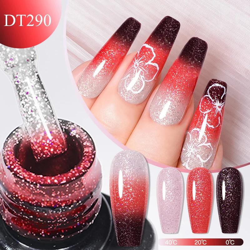 MEET ACROSS 7ml 36Colors Glitter Thermal Gel Nail Polish 3 Colors Changing Soak Off Gel Winter Semi Permanant Nail Art Varnish