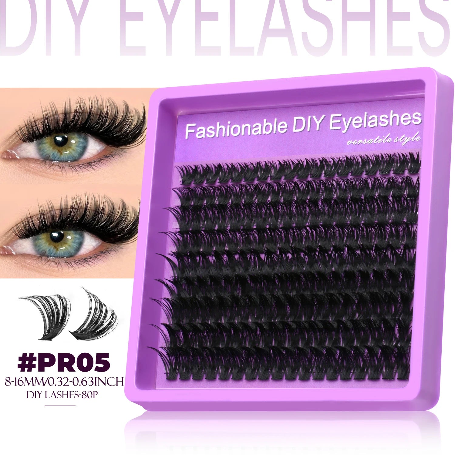 LASVIREY DIY Lash Clusters with Manga Spiky Lashes Fluffy Fake Eyelashes Mixed Tray Fluffy Individual Lashes Extension Makeup