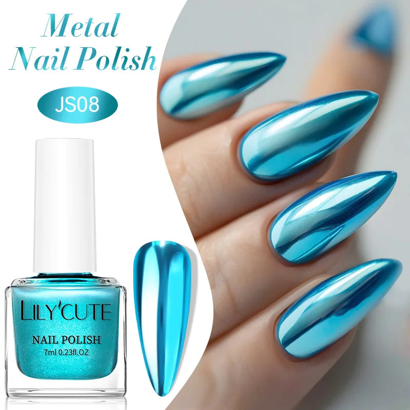 LILYCUTE 7ML Super Bright Silver Metallic Nail Polish No Need Lamp Quick Dry French Style Glass Bottle Manicure Nail Art Varnish
