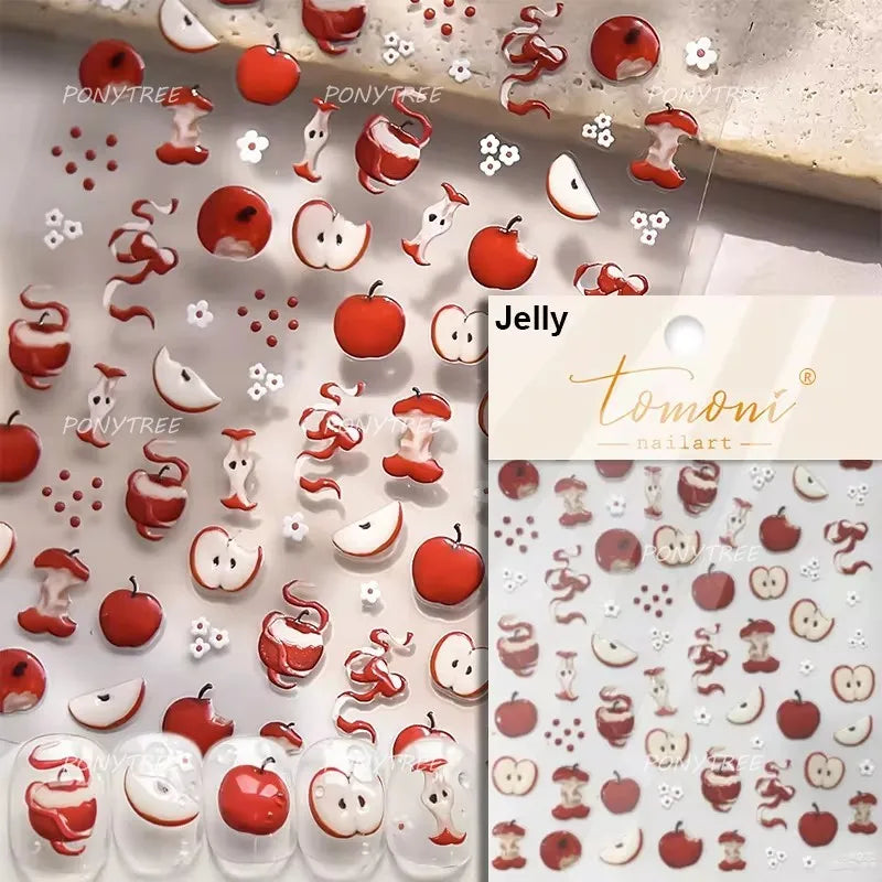 Shiny Attractive Apple Core Peel Cute Fruits Bowknot Tie Star Self Adhesive Nail Art Stickers Charming Rhinestone Manicure Decal