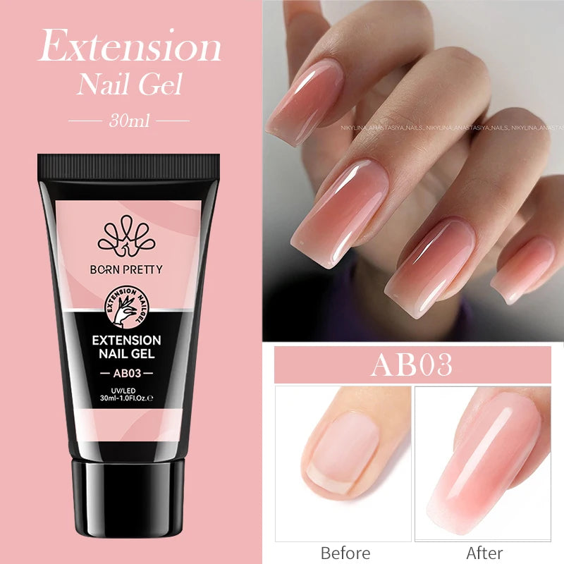 BORN PRETTY 30ml Nail Extension Gel Glitter Soak Off Nail Acrylic Crystal Building UV Gel for Nails Quick Extension Manicure