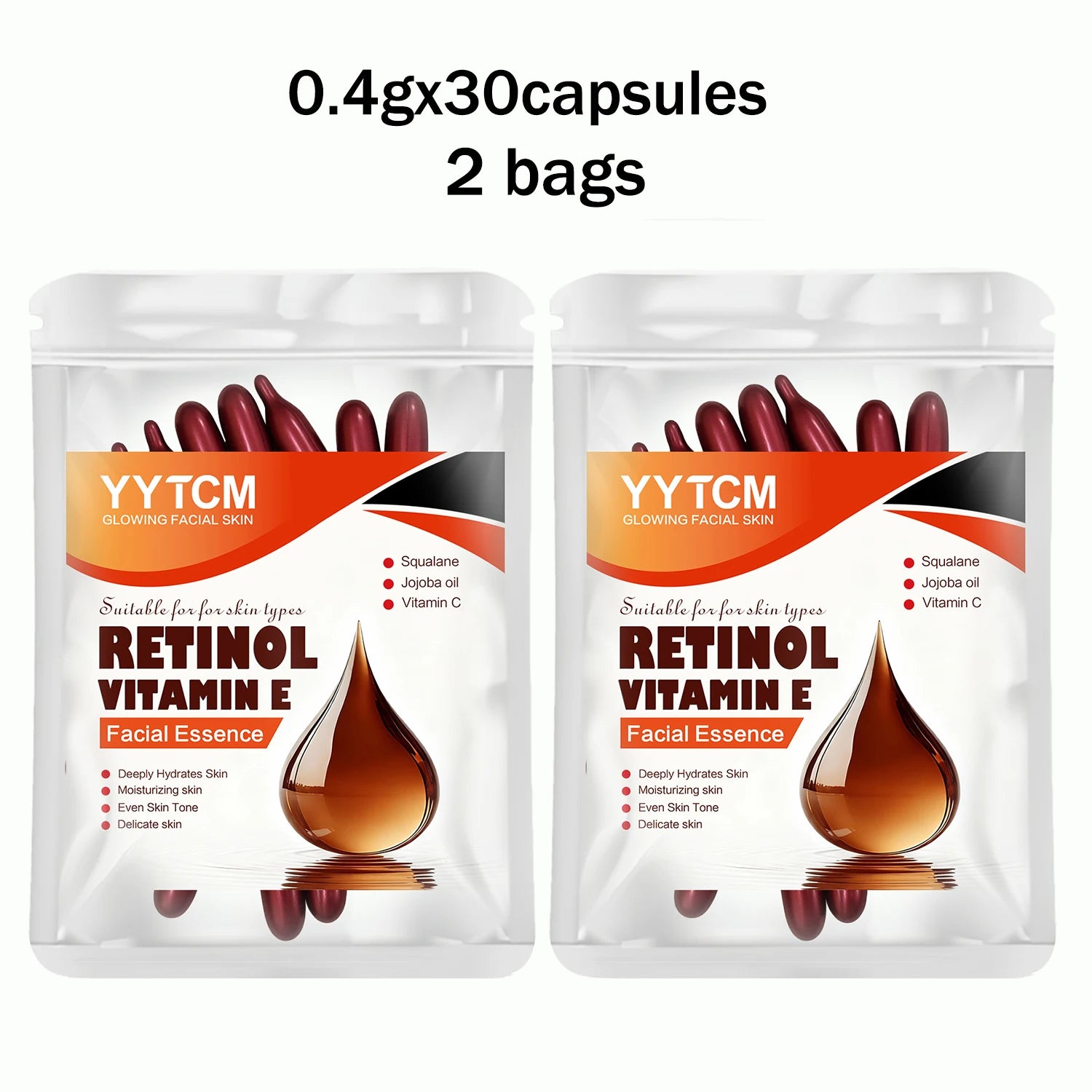 Retinol Vitamin E Deep Moisturizing Capsule Essence, Hydrates, Firms, and Smooths Skin, Contains Plant-Based Squalane, Vitamin C, Deep Moisturizing and Brightening Skin Essence (0.4Gx30 Capsules)/Pack-1 Pack