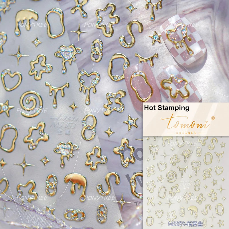 Geometric Lines Star Love Heart Chain Silver Gold Lava Letter Flower Growth Ring Number 5D DIY Nail Art Stickers Manicure Decals