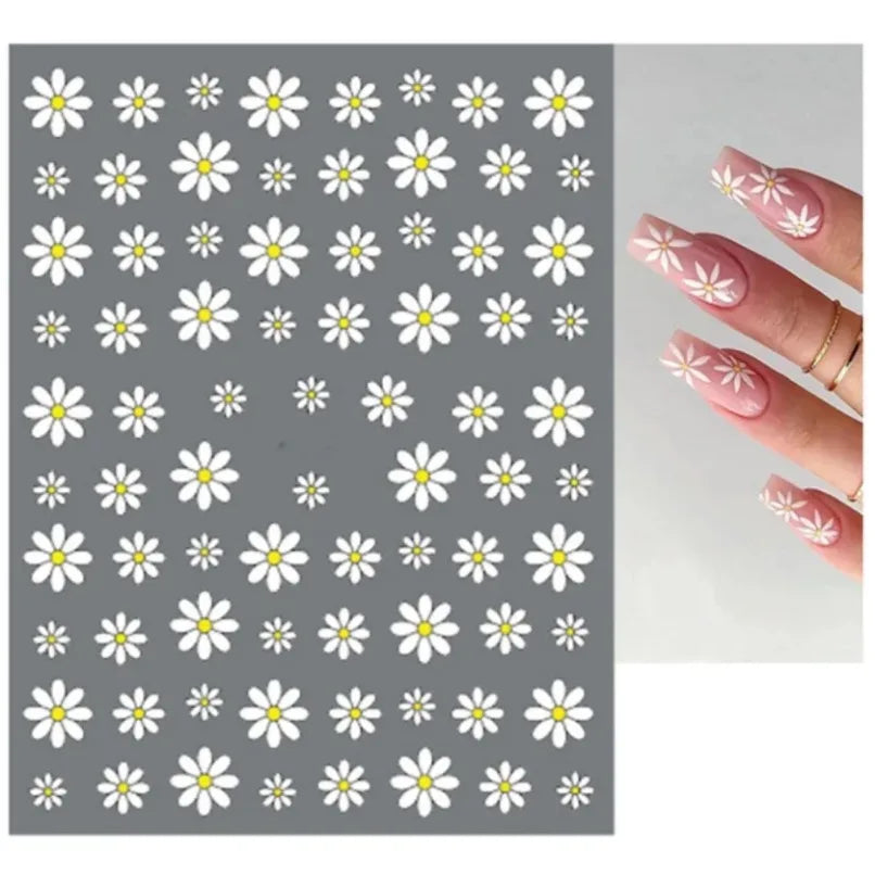 3D Flower Petal Nail Stickers Purple Pink Tulip Leaf Clover Summer Avocado Fruit Geometric Line Floral Manicure Decoration