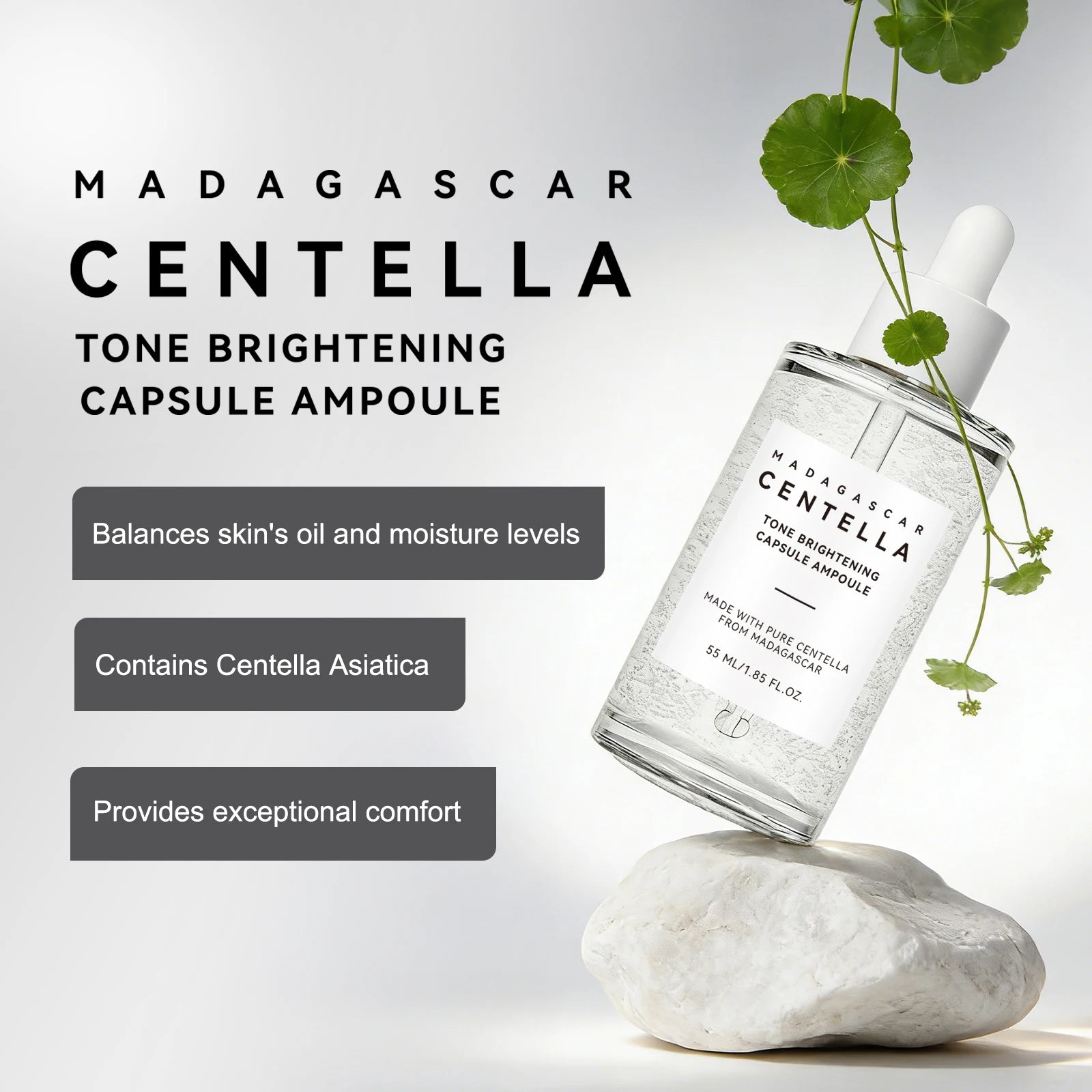 Madagascar Skin Tone Perfector Brightening Ampoule 55ml - Centella & Niacinamide Serum Hydrates, Soothes & Enhances Radiance.