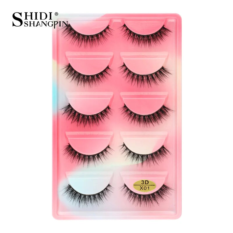 3D Faux Mink Lashes X05 Fluffy Wispy False Eyelashes 5Pairs Reusable Soft Volume Eyelashes Natural Look for Daily & Party Makeup