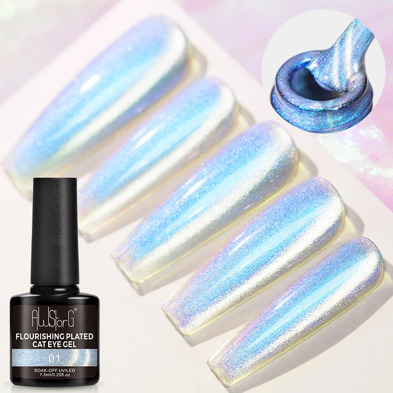 AWStorG Intense Rainbow Cat Eye Gel 5ml Holographic Laser Magnetic Nail Gel Soak Off UV LED Gel Polish Shiny Rainbow Manicur