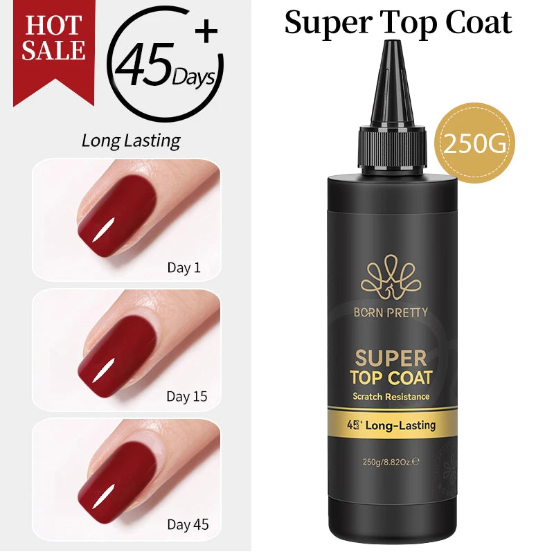 BORN PRETTY 250g Super Top Coat Gel Nail Polish Base Gel Matte Top Coat Jelly Gel Rubber Base Gel Soak Off Big Volume Varnish