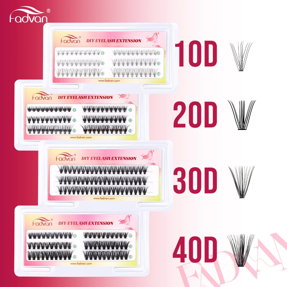 Fadvan 60P/80P DIY Eyelash Extension Kit Individual Lashes Cluster D Curl Mix Lash Clusters with Bond and Seal Lash Extensions