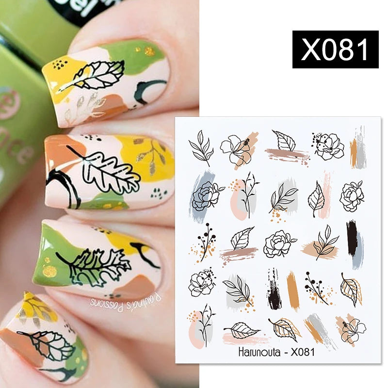 3D Nail Stickers Bronzing Gold Silver Lines Stripe Geometric Design Flowers Gradient Adhesive Slider Papers Nail Art Accessories