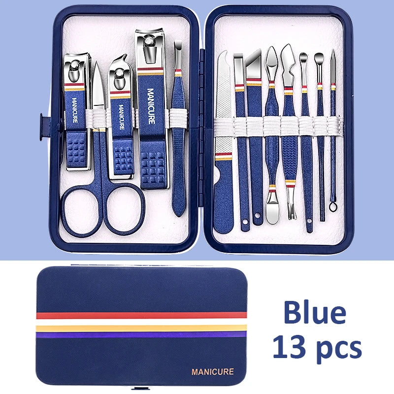 9-19pcs/set Nail Cutter Set Stainless Steel Nail Clippers Set With Folding Bag Manicure Kits Scissors Makeup Beauty Tool