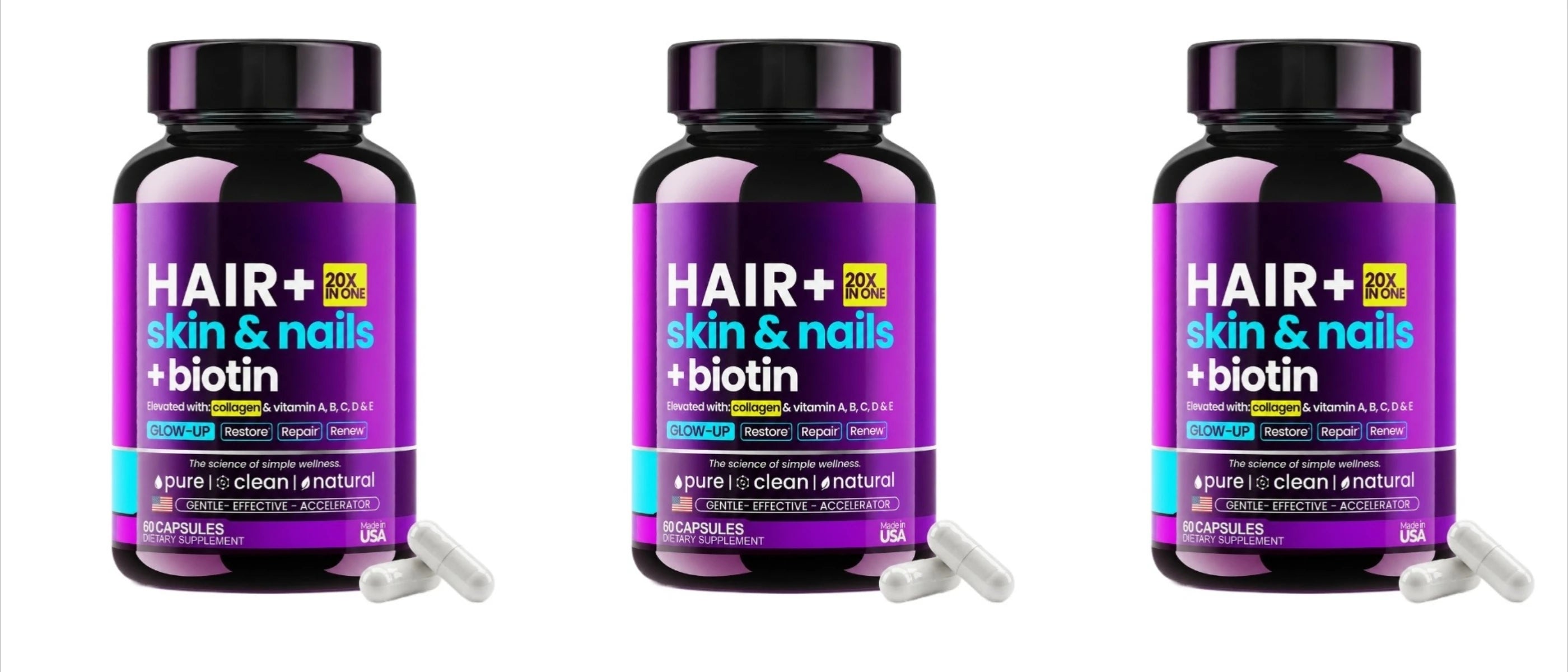HAIR Skin Nails Beauty Formula with Biotin 10000mcg Collagen Hyaluronic Acid Daily Beauty Support 60 Capsules for Man and Woman