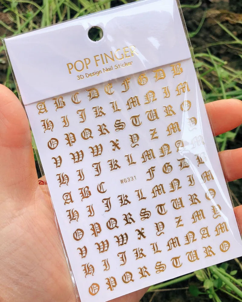 New Roman 26 English Alphabet Number 3D Self-adhesive Nail Art Decal Sticker Word Small Letter Nail Tattoos Decal Stickers
