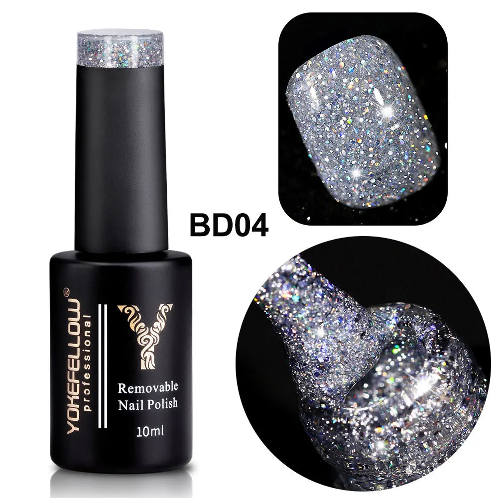 2024 New YOKEFELLOW 10ML Reflective Glitter Gel Nail Polish Soak Off UV Gel Varnish Colorful Nail Gel Polish For Manicure
