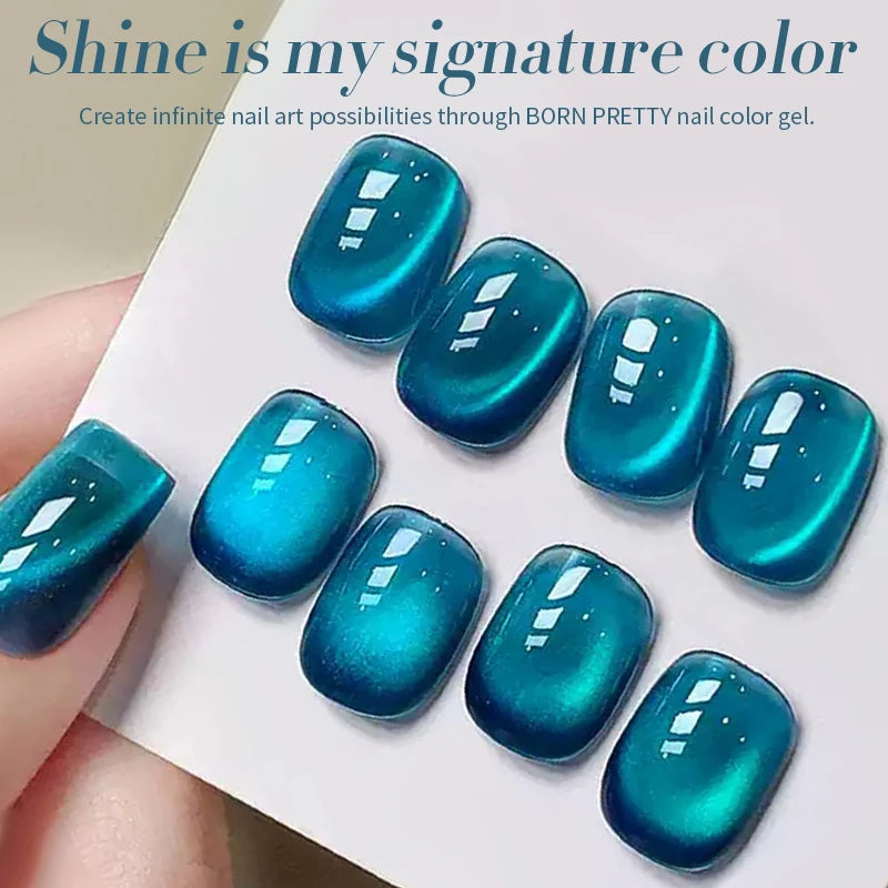 BORN PRETTY 10ml Rhine Lake Blue Cat Magnetic Gel Dark Blue Glitter Soak Off UV Gel Nail Art Varnish Manicure Nail Art Salon