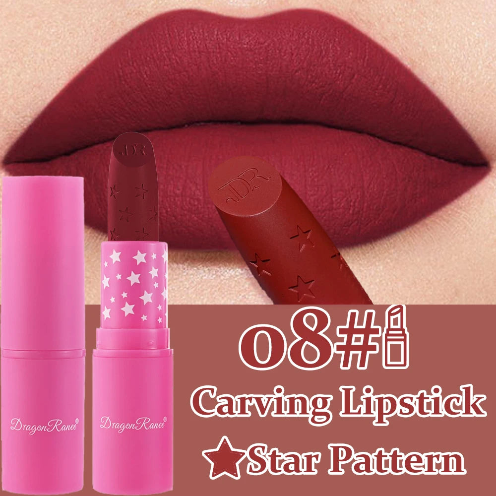 Waterproof Rose Pink Lipstick Star Embossed Velvet Matte Lasting Lip Stick Lasting Non-stick Cup Lip Gloss Women Makeup Cosmetic