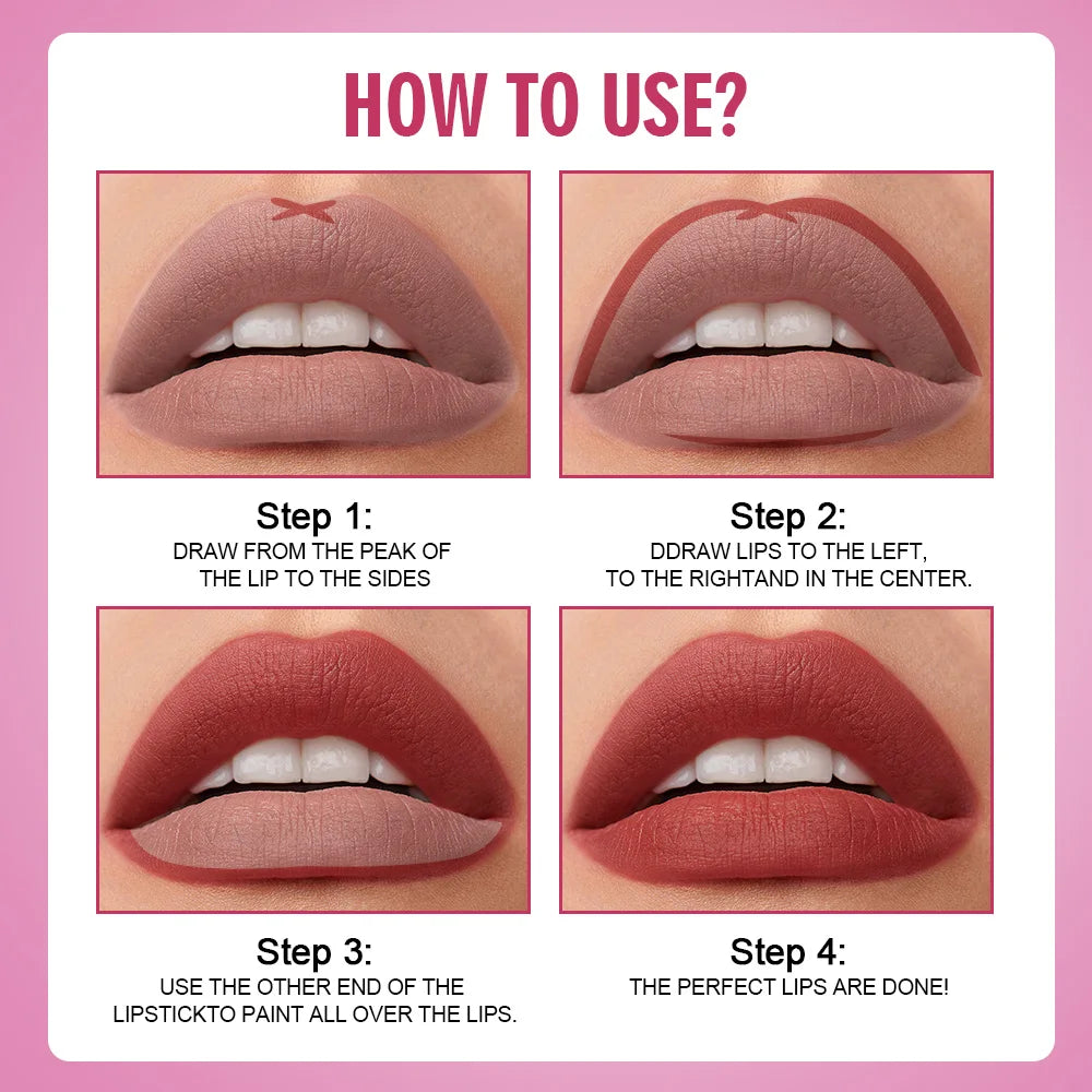 Rave Lady 2 IN 1 Matte Lipstick Lipliner Pencil 6 Color Christmas Gift Waterproof Lipstick Sexy Red Long Lasting Lipliner Makeup