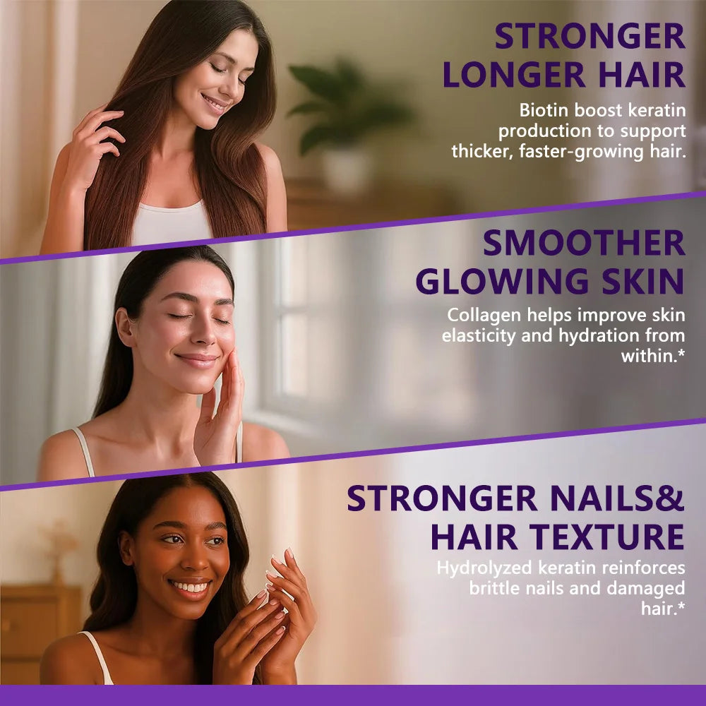 Biotin Vitamins with Collagen & Keratin - 25000 mcg Capsules,B1,B2,B3,B6,B7 Complex,Healthy Nails & Skin,Hair Growth