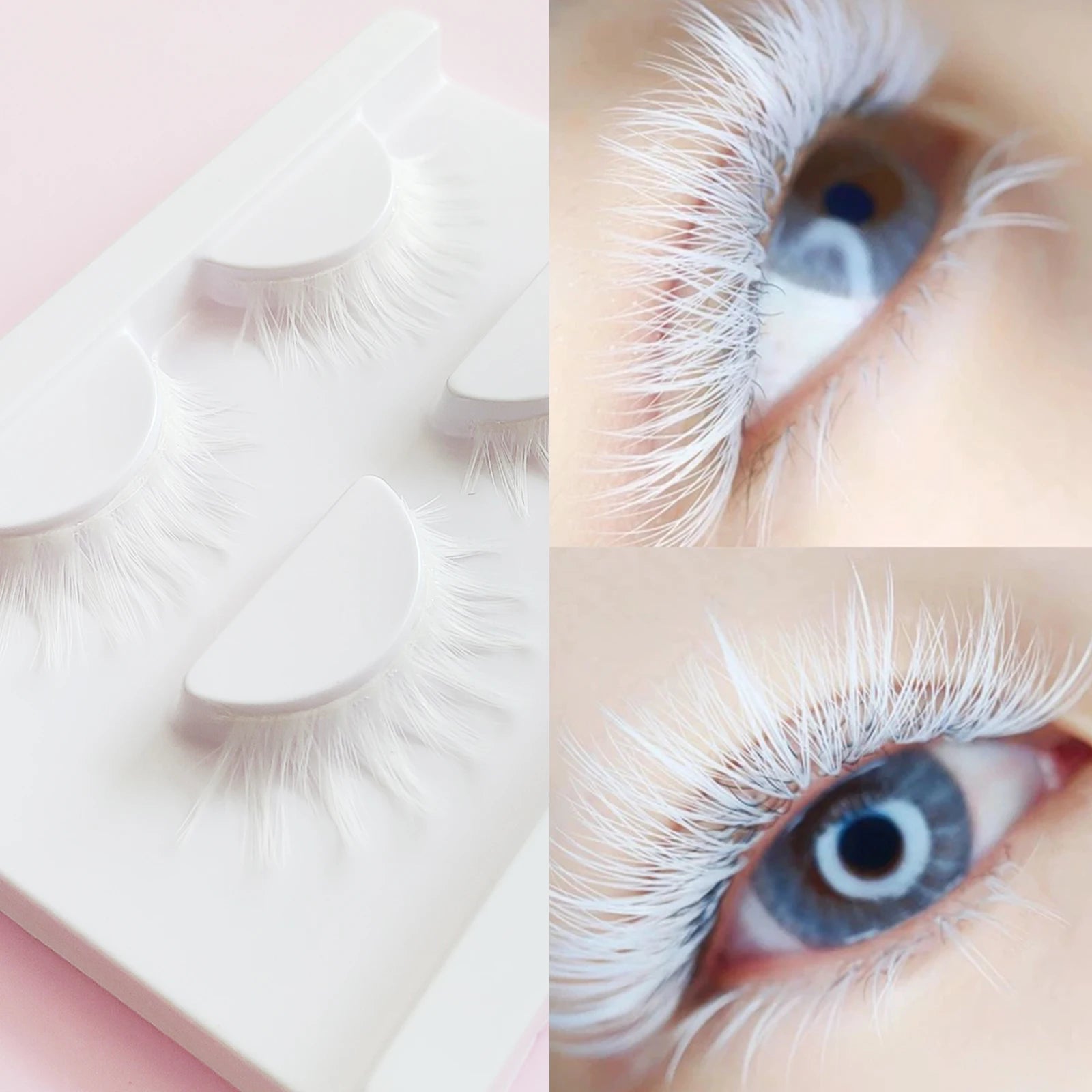 2 Pairs White Eyelashes Frozen Beauty Makeup Wedding Eyelash White Colored False Lashes for Cosplay Party Clear Bond Eyelashes