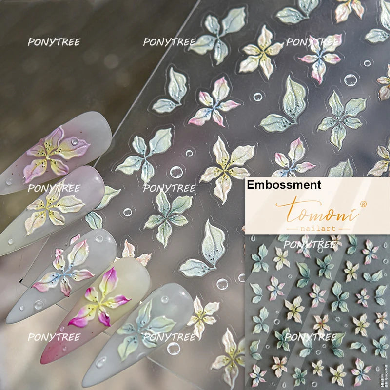 Elegant Pink Purple Flower Rose Colourful Gentle Petal Peach Blossom Metal Shiny Self Nail Art Sticker Decoration Manicure Decal