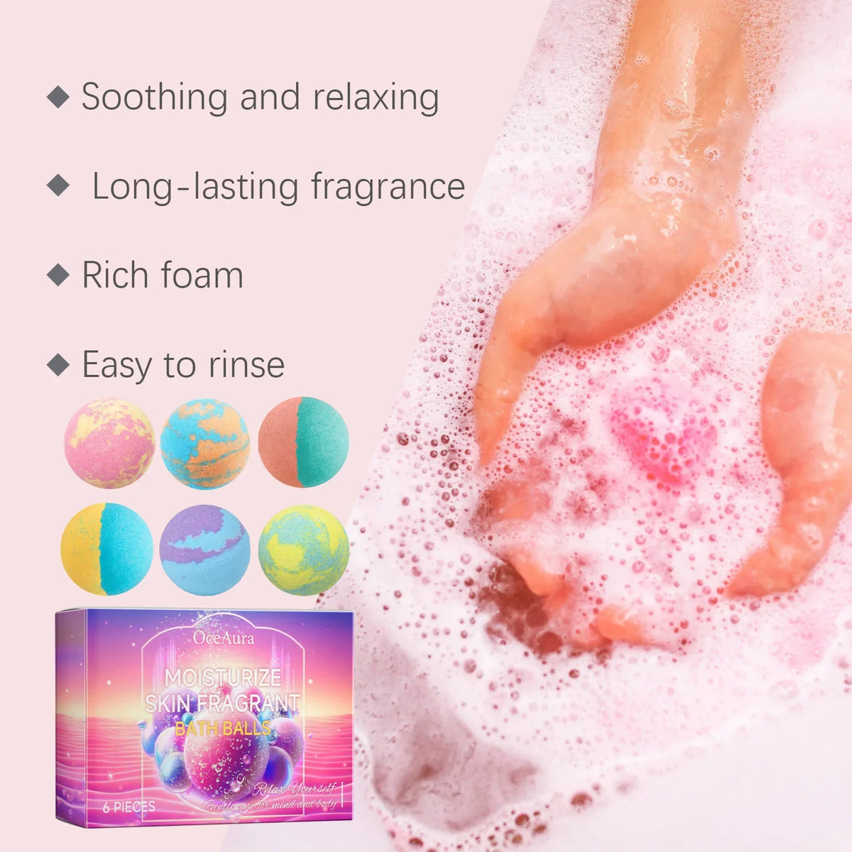 OceAura Bubble Bath Ball Moisturizing Nourishing Plant Floral Fragrance Lasting Fragrance Deep Cleansing Skin Bath Ball
