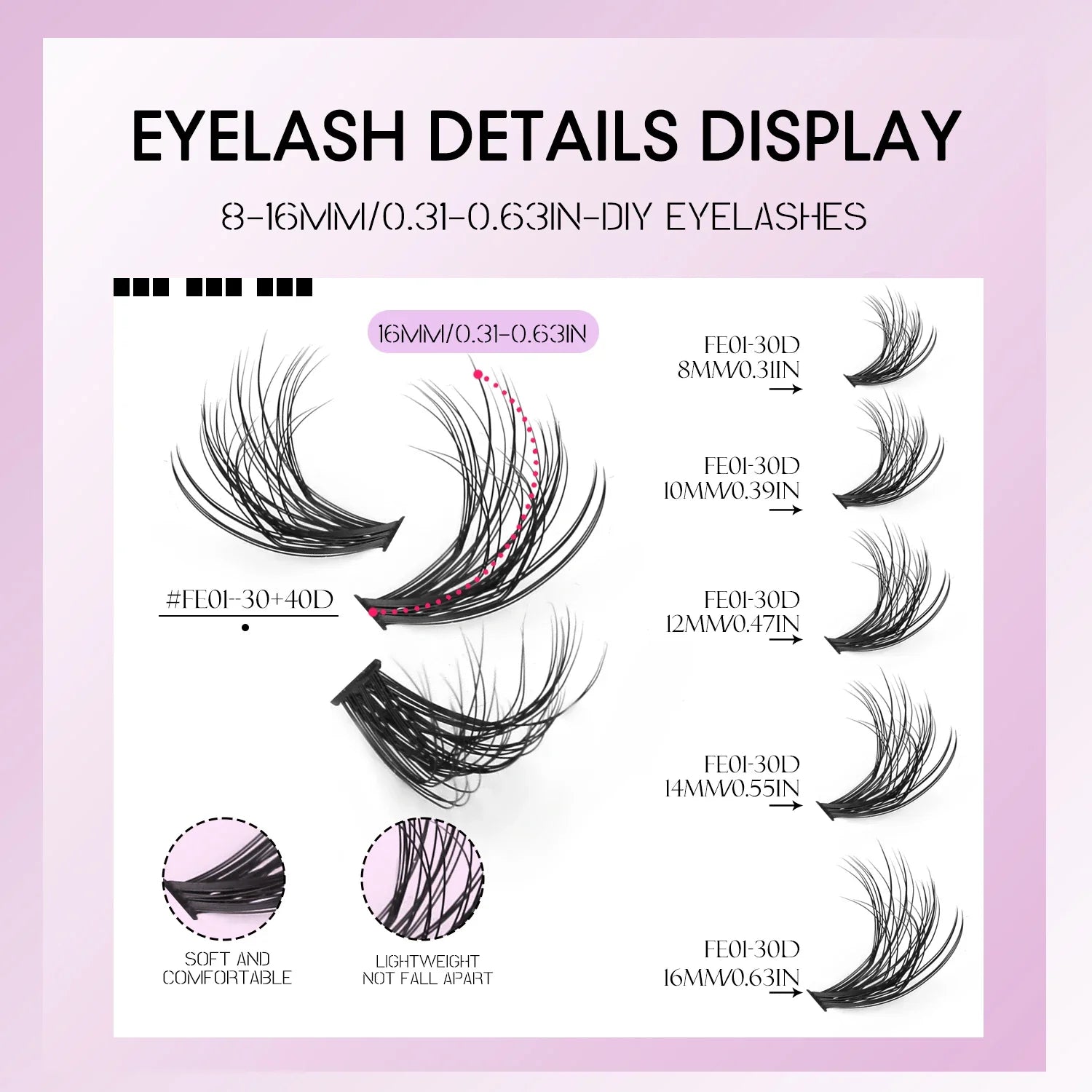 GROINNEYA Lash Clusters Kit Natural Cat Lashes Winged End Eye Elongated Eyelashes With Lash Bond & Seal Cluster Kit DIY at Home