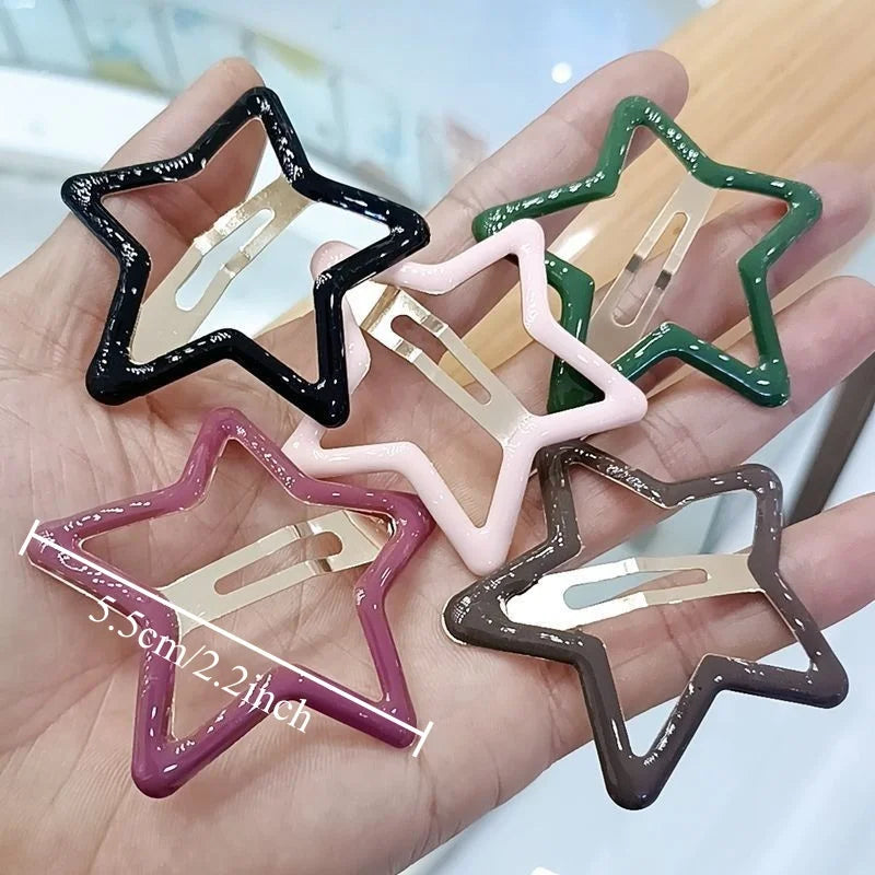 5Pcs Large Star Clips Hair For Girls Non-Slip Star Hair Accessories Hairpins Cute Colorful Snap Clips Lovely Metal Hair Barrette