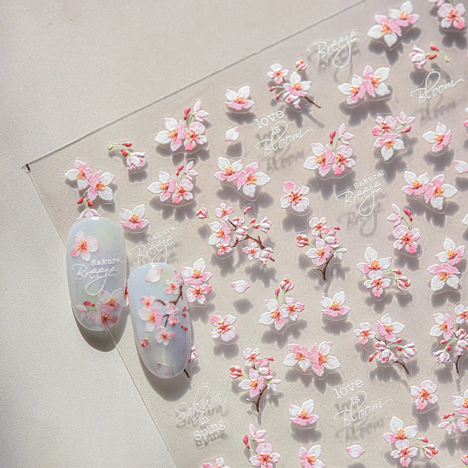 Cherry Blossom Nail Art Stickers 5D Embossed Nail Stickers Spring Self Adhesive Nail Decorations Stickers Decals Manicure Tools