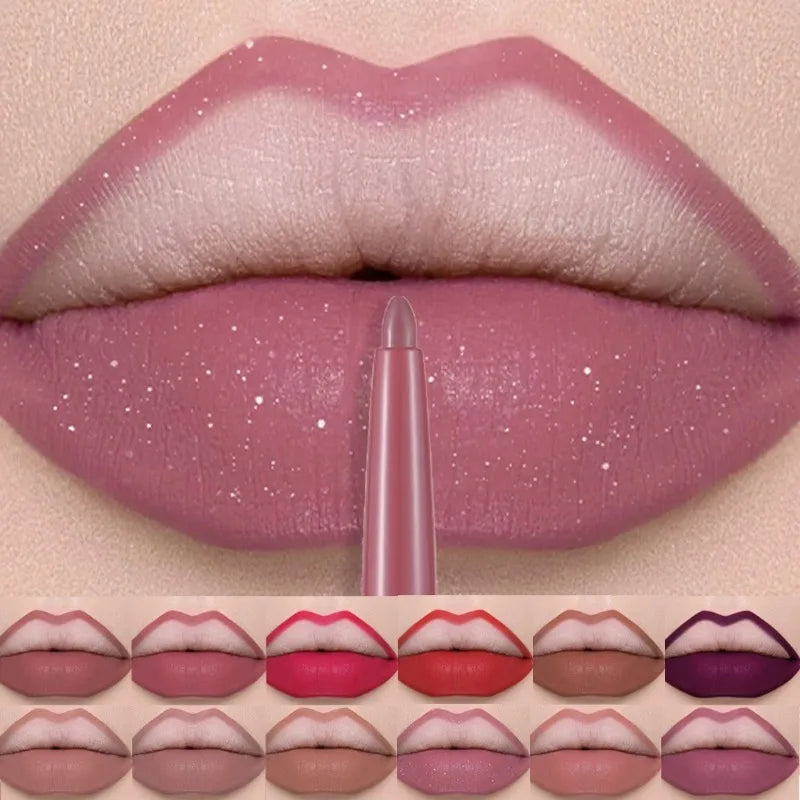 12 Colors Lip Liner Lipstick Pen Long-Lasting Waterproof Sweatproof Lip Contouring Pen Matte Velvet Non-fading Color Lips Makeup