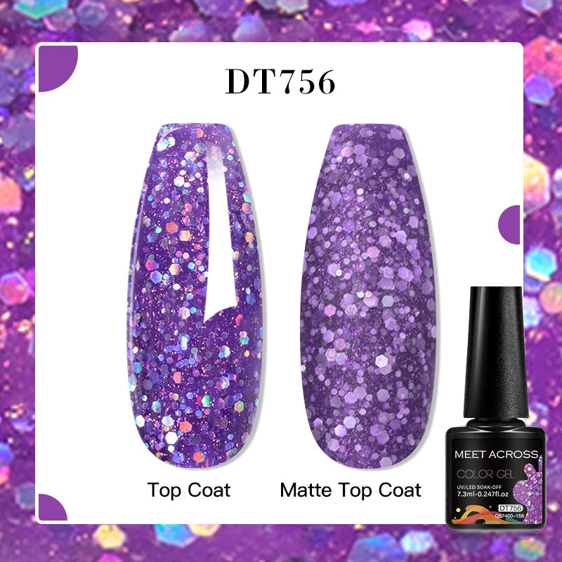 MEET ACROSS 7ml Red Blue Green Metallic Gel Nail Polish Super Bright Mirror Effect Semi Permanent LED UV Gel Nail Art Varnish