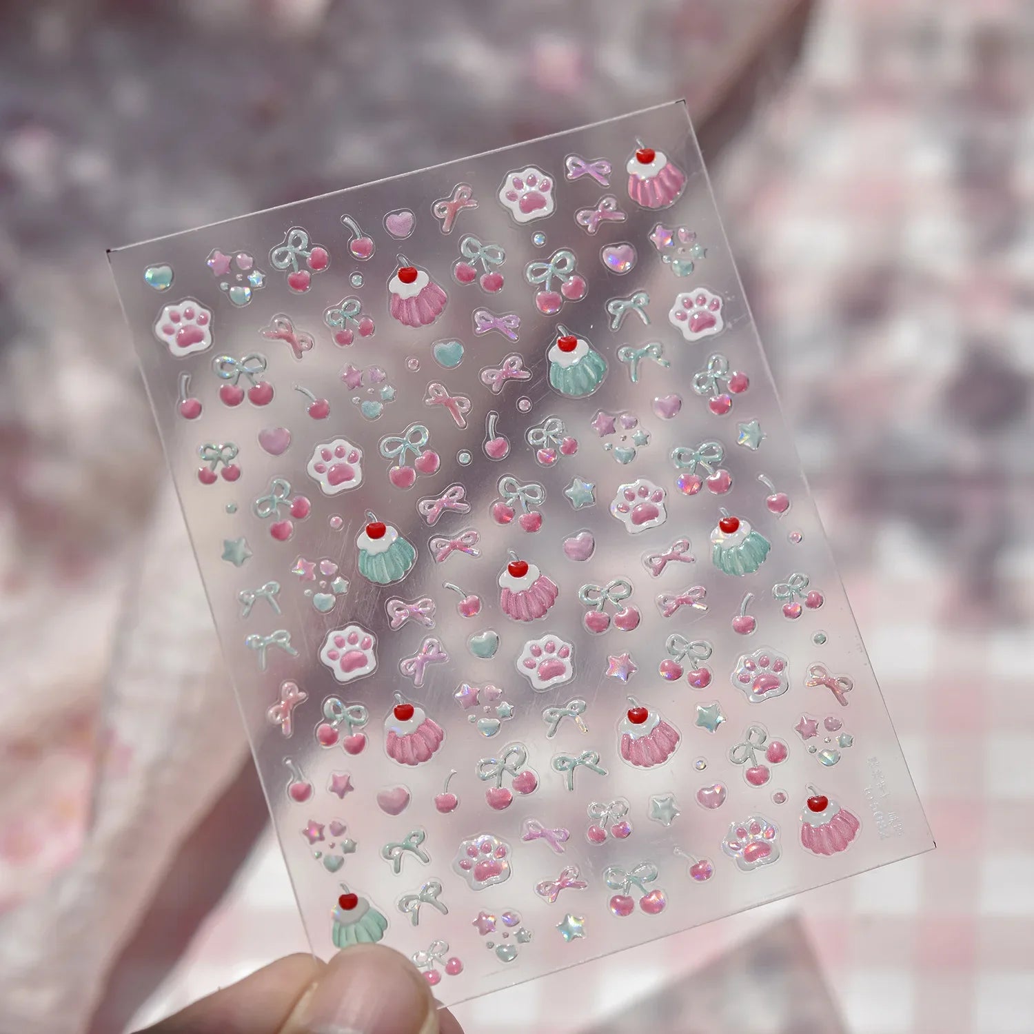 1Pcs Shiny 5D Jelly Cat Claw Cherry Bow Nail Decals Self Adhesive DIY Salon Manicure Decor Supply