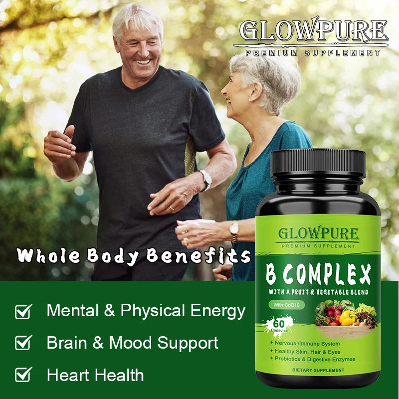 B Complex Vitamins for Nervous System & Energy - Supports Immunity, Heart Health, Hair, Skin & Nails