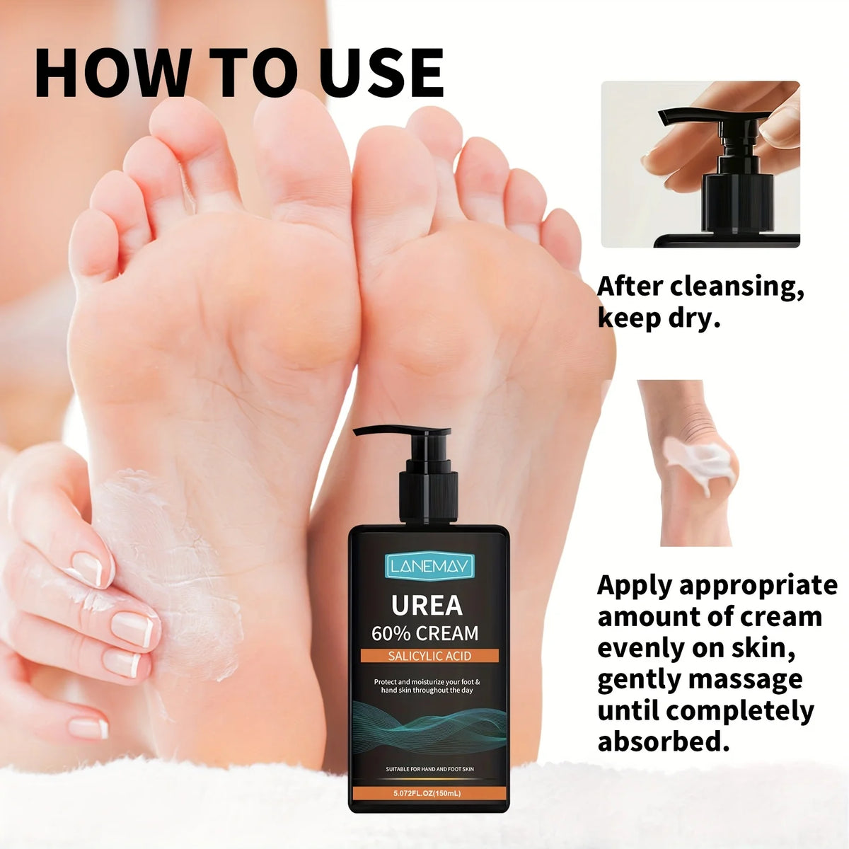 Urea 60% Cream with Salicylic Acid - Intensive Moisturizing for Dry, Rough Skin, Non-Greasy Formula - Ideal for Hands & Feet