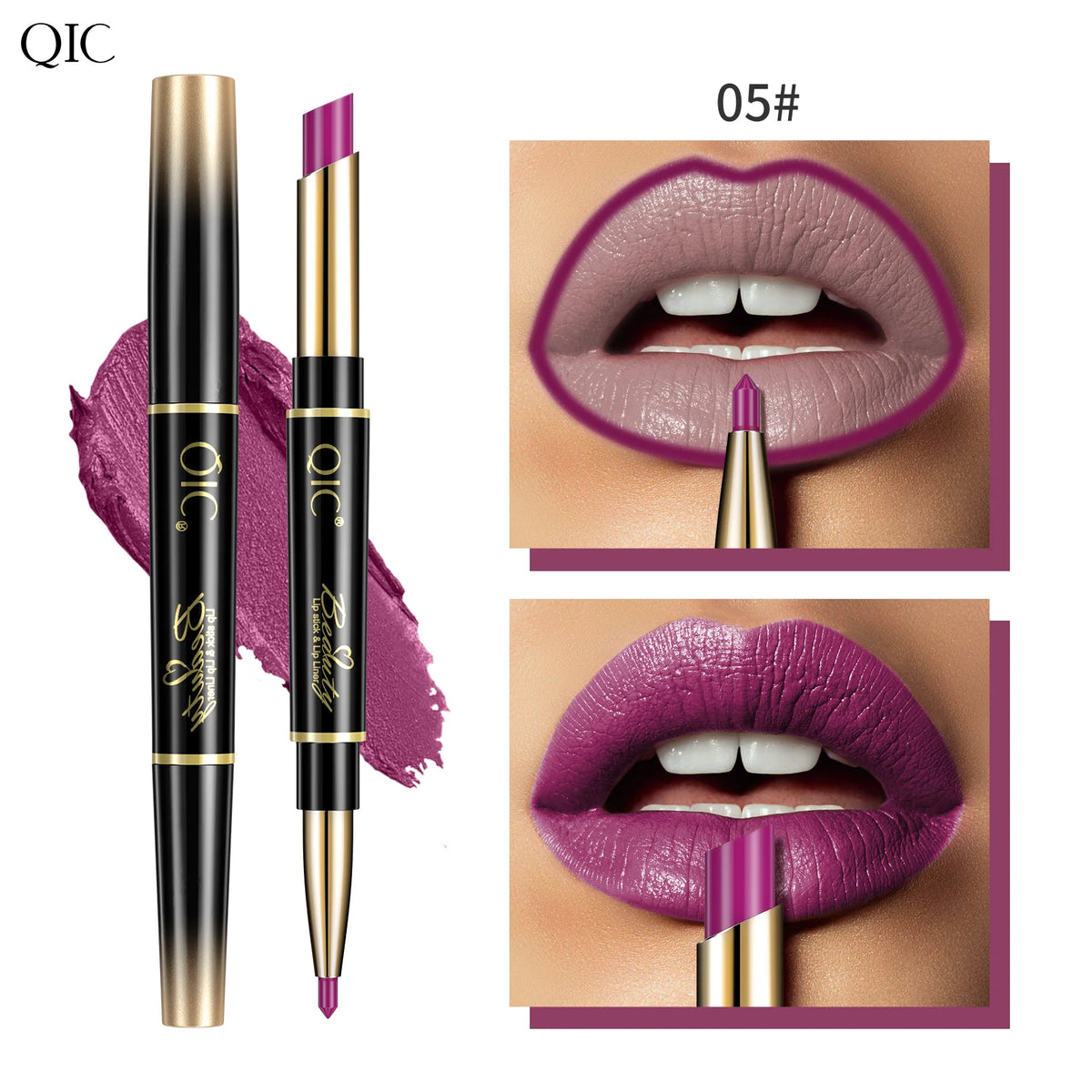 QIC Lipstick Lipliner Pen Matte Velvet Lip Liner Pencil Contour Makeup Sexy Red Lip Stick Long Lasting Cosmetics