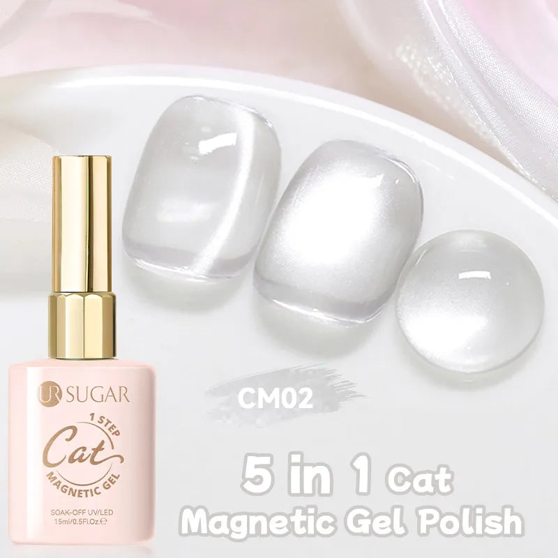 UR SUGAR 5-in-1 15ml Cat Magnetic Gel Polish 1-Step No Base No Top Coat Dry UV LED Nail Gel Long Lasting Easy Apply