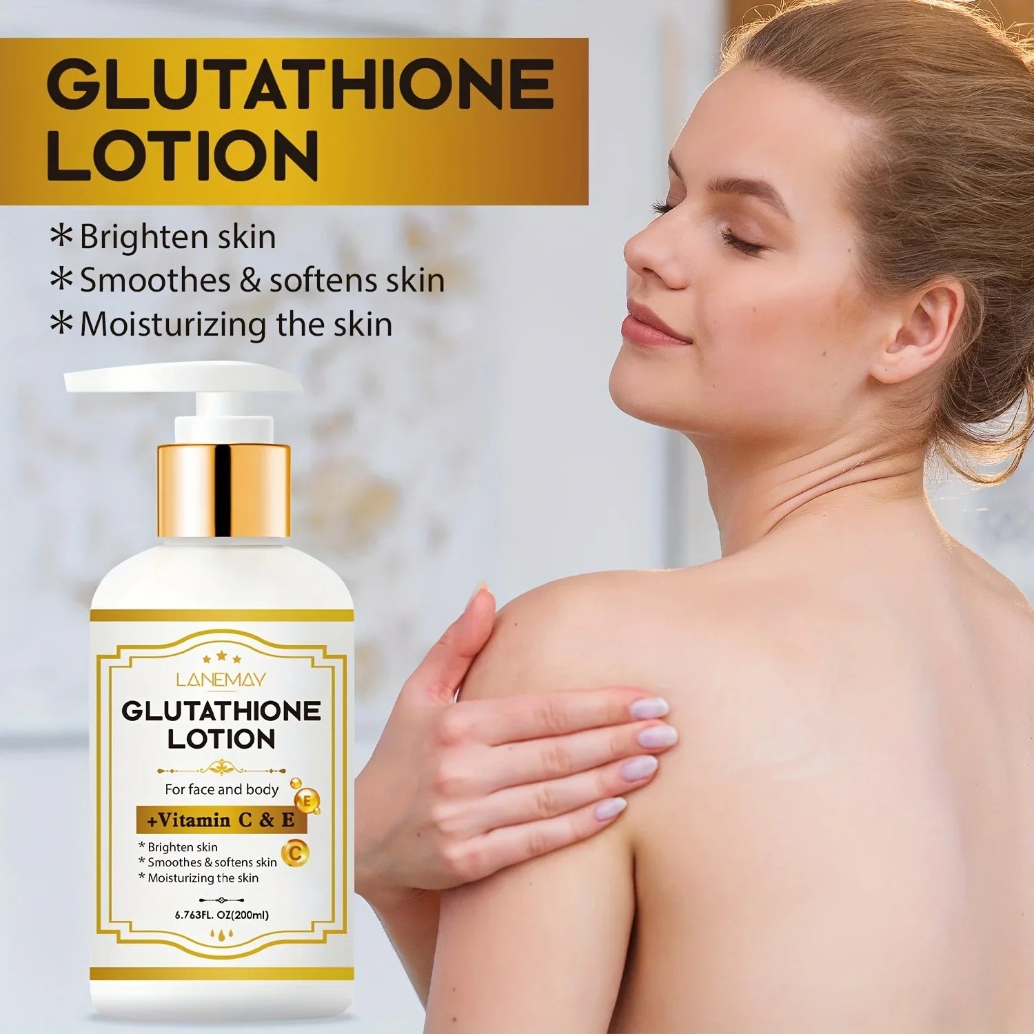 Glutathione Lotion with Vitamin C&E - Brightening, Hydrating & Face & Body Moisturizer for Dry, Cracked Light Beige,Paraben-Free