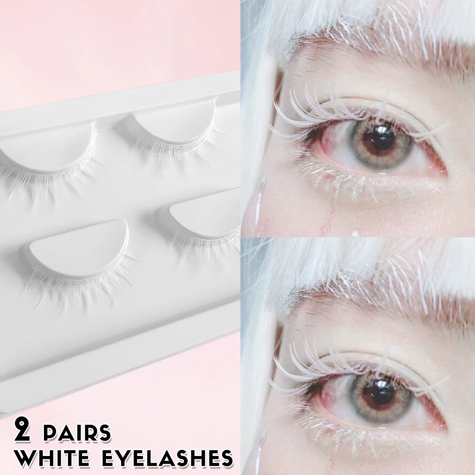 2 Pairs White Eyelashes Frozen Beauty Makeup Wedding Eyelash White Colored False Lashes for Cosplay Party Clear Bond Eyelashes