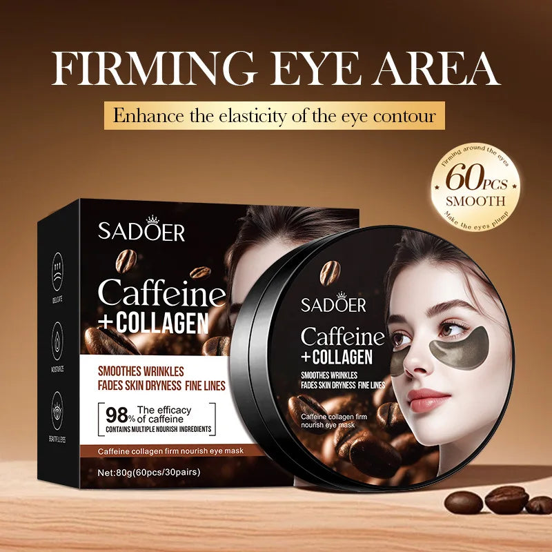 60pcs SADOER Caffeine Crystal Collagen Eye Mask Anti Dark Circles Ant -Aging Anti Wrinkles Moisturizing Eye Patches Skin Care
