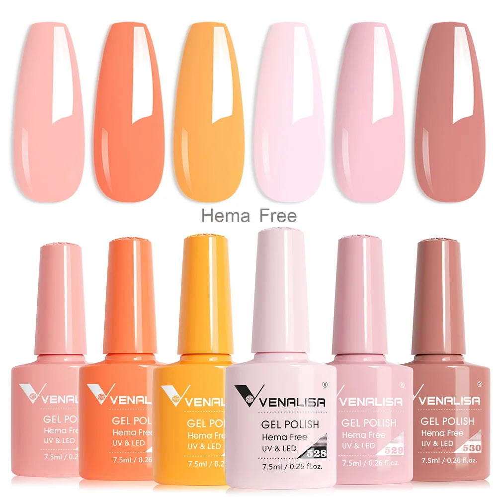 Venalisa Nail Gel Polish Kit HEMA TPO FREE Nude Pink Color Collection Self Leveling Full Coverage Nail Manicure Set 6Pcs Kit