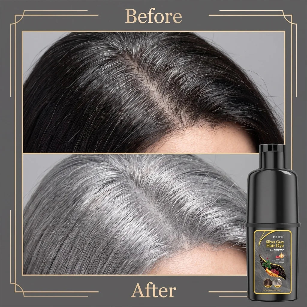 Silver Gray Hair Dye Shampoo 3 In 1 Herbal Hair Color Moisturizing Care Fast Cover White Grey Hair DIY Coloring Shampoo 100ml