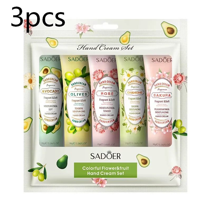 5Pcs/Pack Fruit Plant Fragrance Hand Cream Sets Moisturizing Lasting Repair Anti Dry Hand Lotion Sets Hands Skin Care Products
